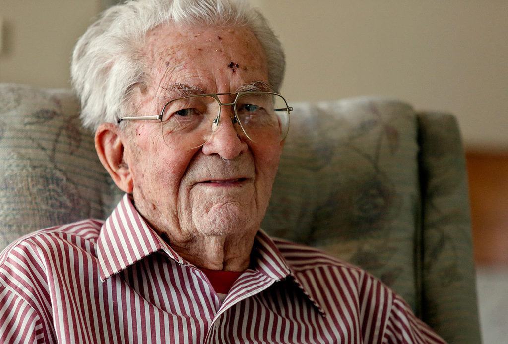 Raymond Lund, 95, of Stanwood is a World War II veteran who served in Europe. (Dan Bates / The Herald)
