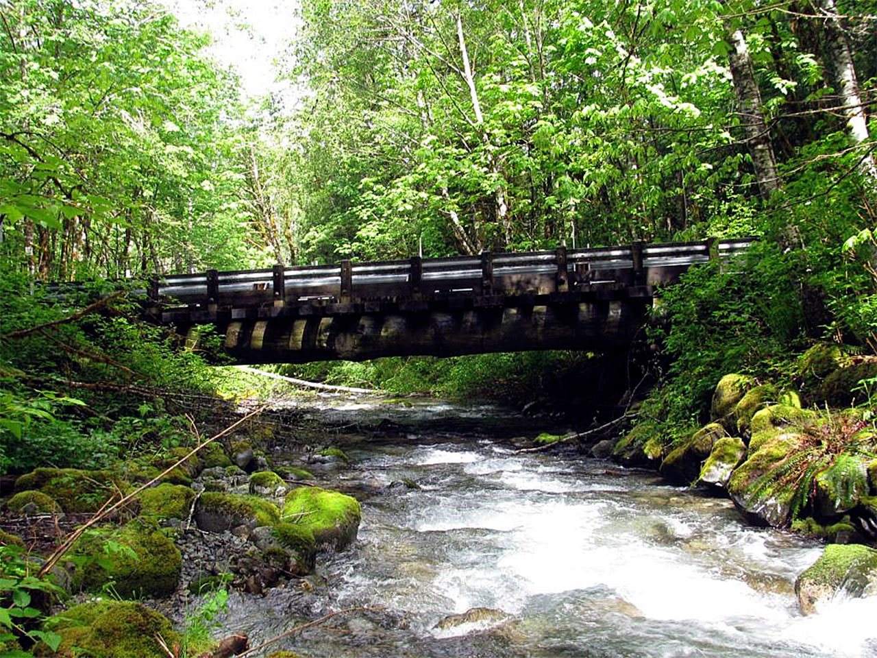 Snohomish County plans to replace Howard Creek Bridge 496 on Index Galena Road, near Index, with construction to start in the spring. The log girders that were placed in 1976 for this 61-foot span have begun to fail. (Contributed photo)
