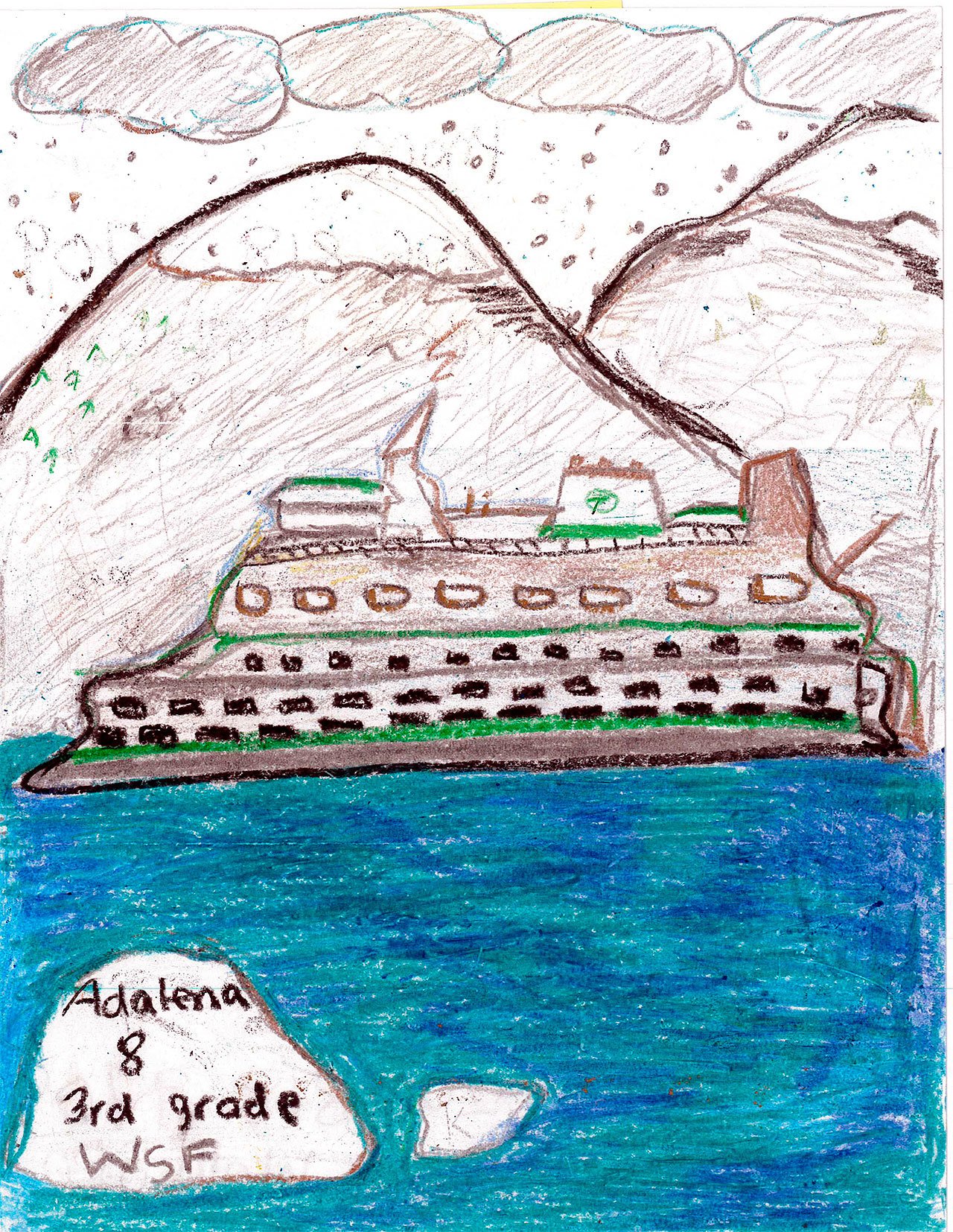 Third-grader Adalena Walhoff, 8, of Edmonds, was named one of four finalists in the Washington State Ferries winter schedule cover contest. (Contributed)