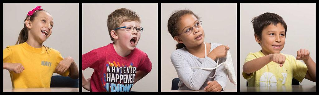 Students from Everett’s Jackson Elementary School, from left: Marleigh Merino, Noah Valley, Madisyn Layouni and Joshua Kerby. (Andy Bronson / The Herald) 
