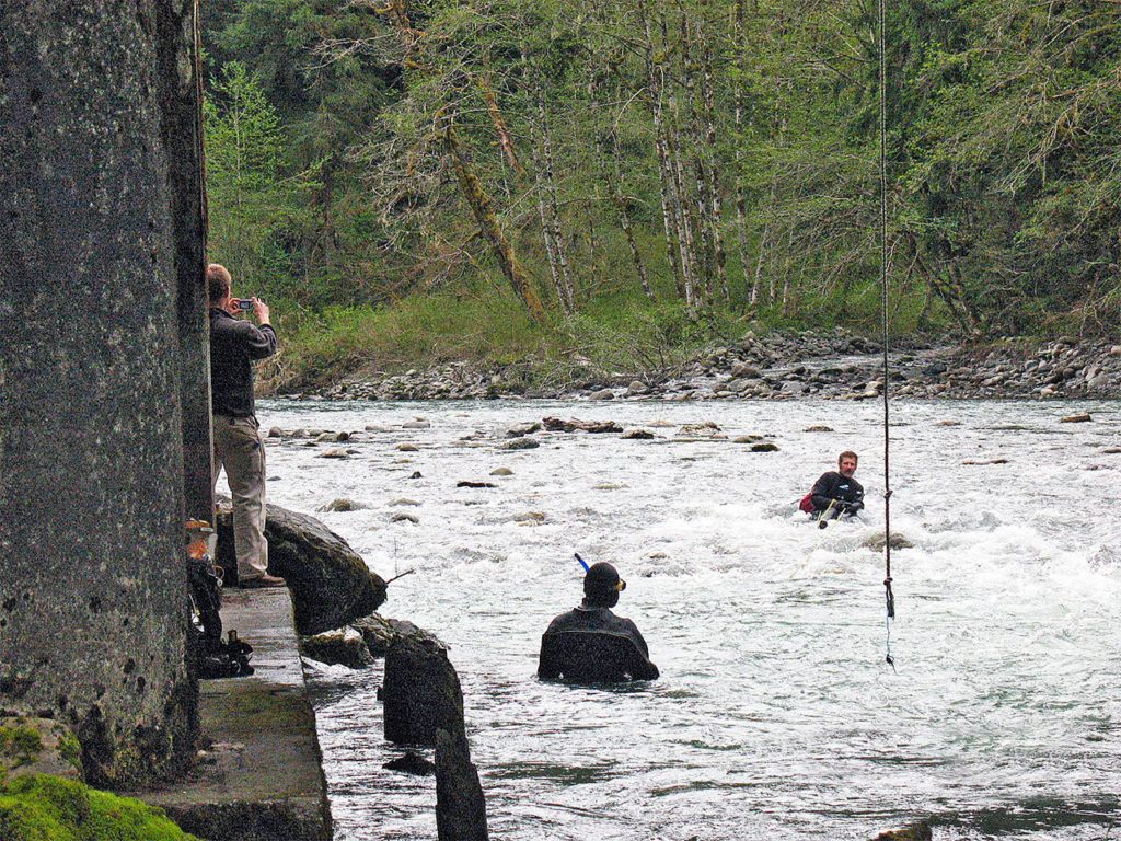 Red Bridge 537 spans the South Fork of the Stillaguamish River on the Mountain Loop Highway east of Verlot. Divers from the Washington State Department of Transportation are set to visit the bridge again in the summer to measure how much the river has eaten away at the earth beneath the bridge piers since the last inspection in summer 2015. (Contributed photo)

