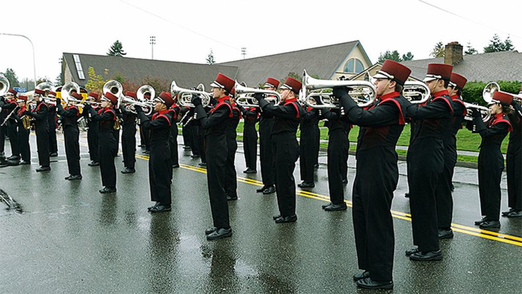 The Cascade High School Cascade Sound marching band warms up for a parade performance. The group later held their final show Nov. 5 at the Auburn High School Veterans Day Marching Band Championships and won first place. (Contributed photo)
