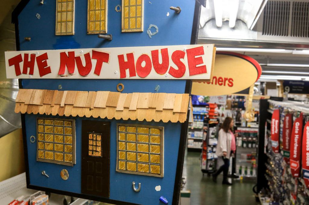 A large selection of nuts, bolts and other fasteners are available in The Nut House at Ace Hardware in Everett. (Kevin Clark / The Herald)
