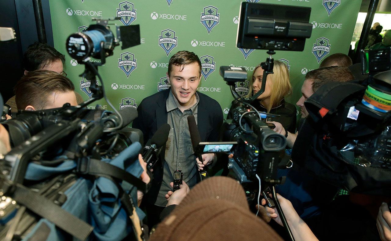 Seattle Sounders forward Jordan Morris will not play in the USA men’s soccer team’s World Cup qualifier Friday against Mexico because of a hamstring injury. (AP Photo/Ted S. Warren, File)