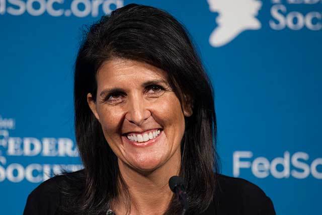 In this Nov. 18 photo, South Carolina Gov. Nikki Haley smiles while speaking at the Federalist Society’s National Lawyers Convention in Washington. President-elect Donald Trump has chosen Haley as U.S. ambassador to the United Nations. (AP Photo/Cliff Owen, File)