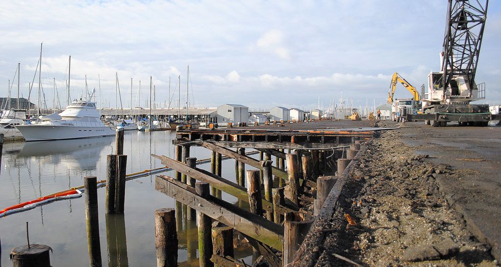 Construction is under way to build a new bulkhead and new roads at the Fisherman’s Harbor District along Everett’s waterfront. (Port of Everett)
