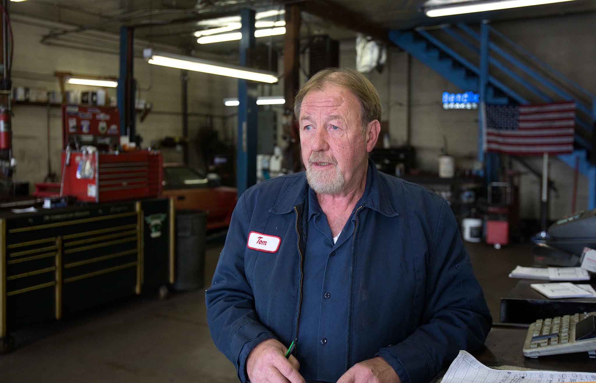 Andy Bronson / The Herald                                Brakes for Less owner Tom McAllister buys higher-end parts to avoid problems. “You don’t want cheap when it comes to stopping your car,” he said.