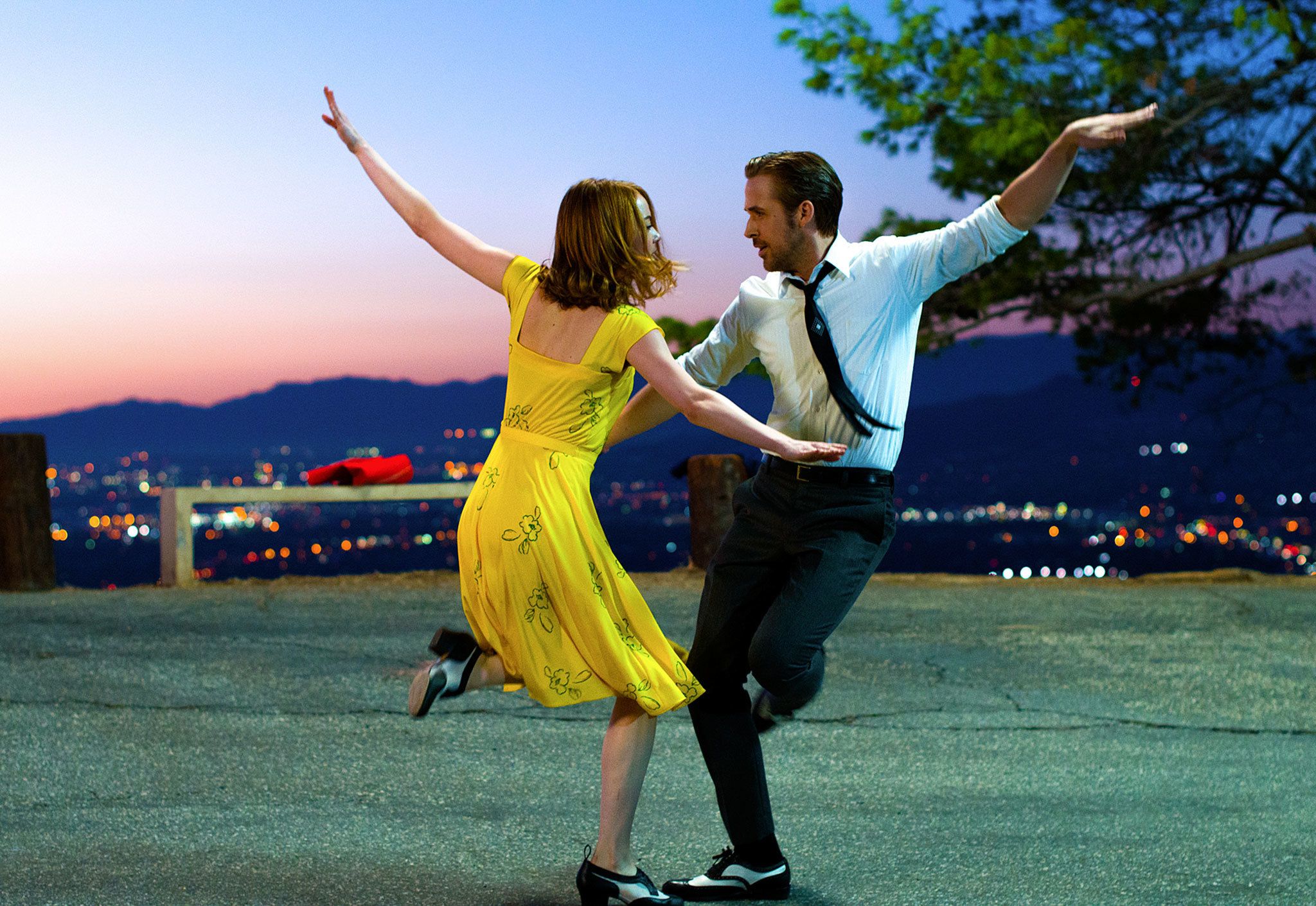 Emma Stone and Ryan Gosling in a scene from “La La Land.” (Dale Robinette/Lionsgate via AP)