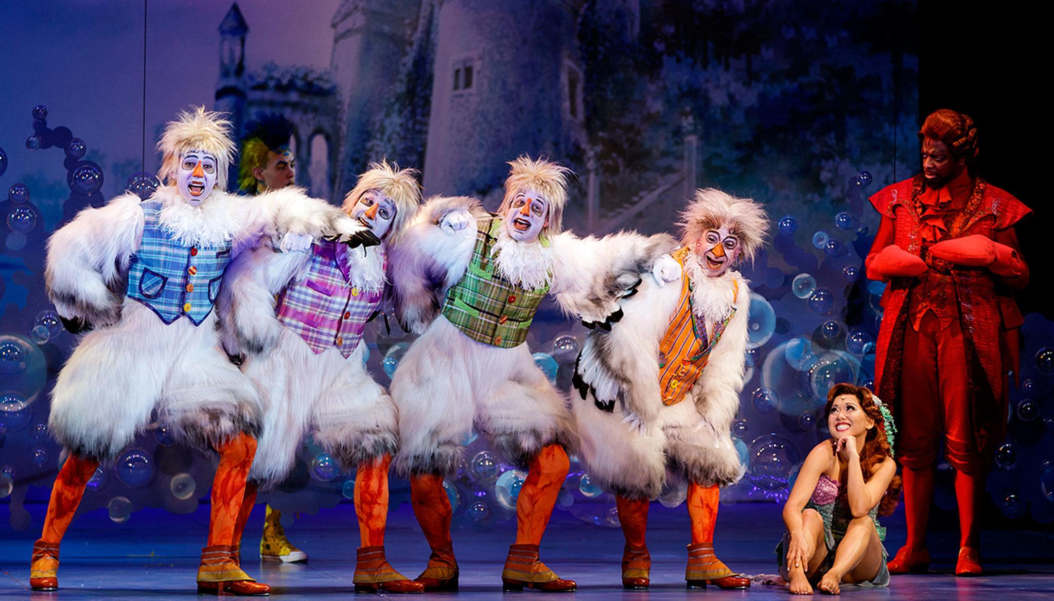 In a number not included in the movie, Scuttle and his seagull pals tap away the blues in ‘Positoovity’ in the musical Disney’s ‘The Little Mermaid’ at the 5th Avenue Theatre in Seattle.