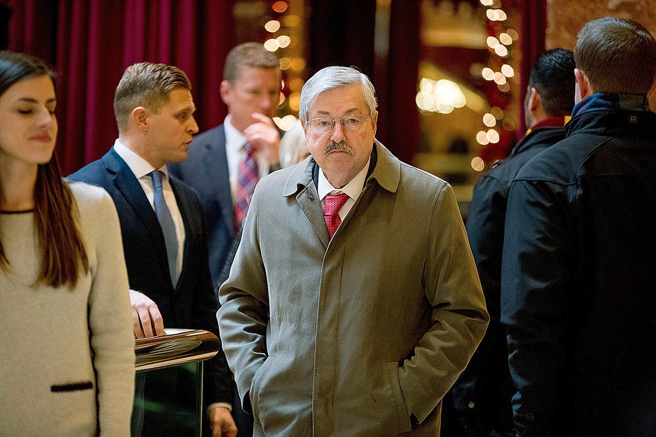 Iowa Gov. Terry Branstad arrives at Trump Tower in New York on Tuesday, Dec. 6. (AP Photo/Andrew Harnik)