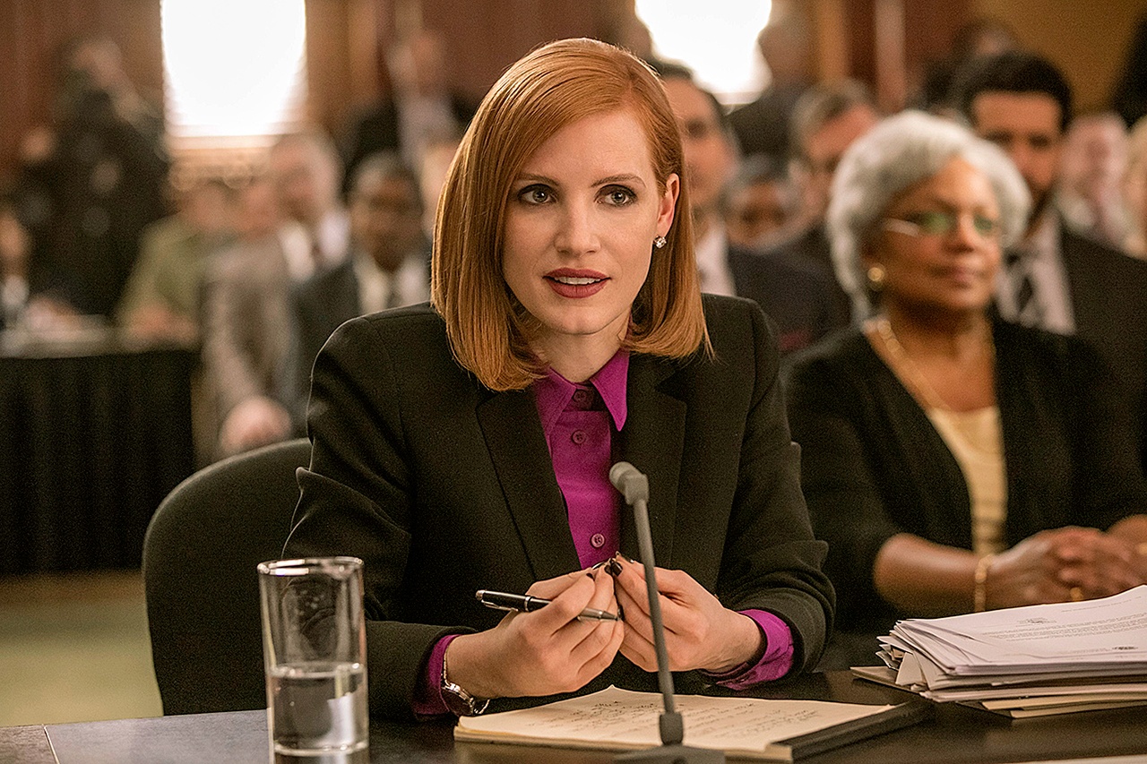 Jessica Chastain plays a high-powered lobbyist who opts to join an effort to change gun laws in “Miss Sloane.” (Kerry Hayes/Europa)