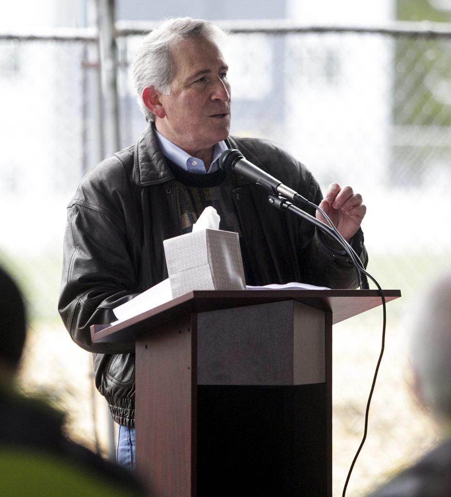 Everett Public Schools Superintendent Gary Cohn speaks at a dedication ceremony for Hawthorne Elementary School’s new playground in Everett on Saturday, Dec. 10. (Ian Terry / The Herald)
