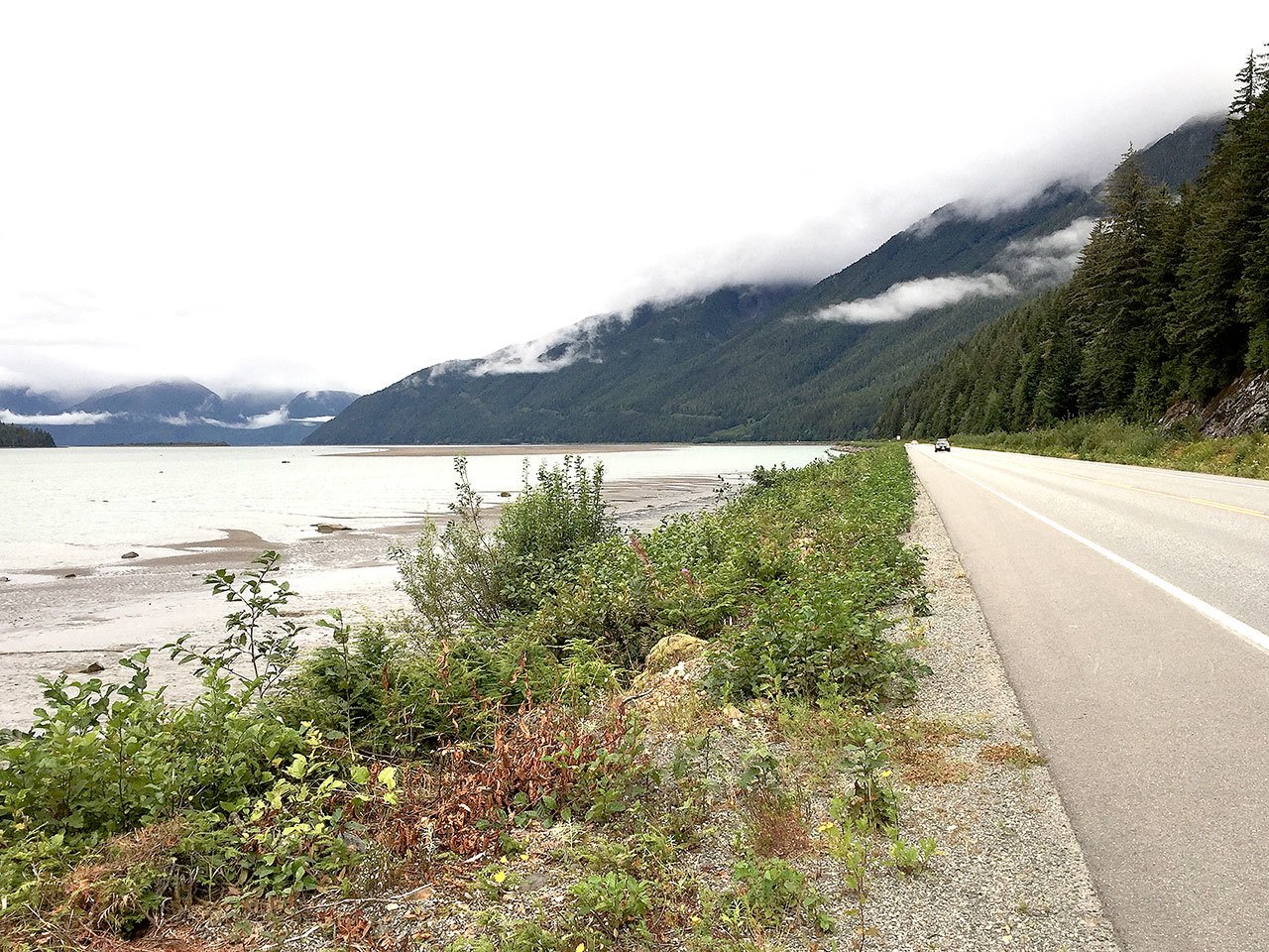 The far western portion of Canada’s 1,840-mile Yellowhead Highway includes a stunning 90-mile drive along the Skeena River past mountains in Canada’s Coastal Range outside of Prince Rupert, British Columbia. (Photo for The Washington Post by Julia Duin)