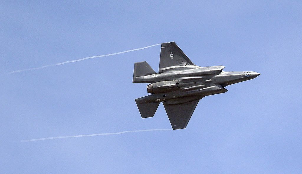 In this 2015 photo, an F-35 jet arrives at its new operational base at Hill Air Force Base, in northern Utah. (AP Photo/Rick Bowmer, File)
