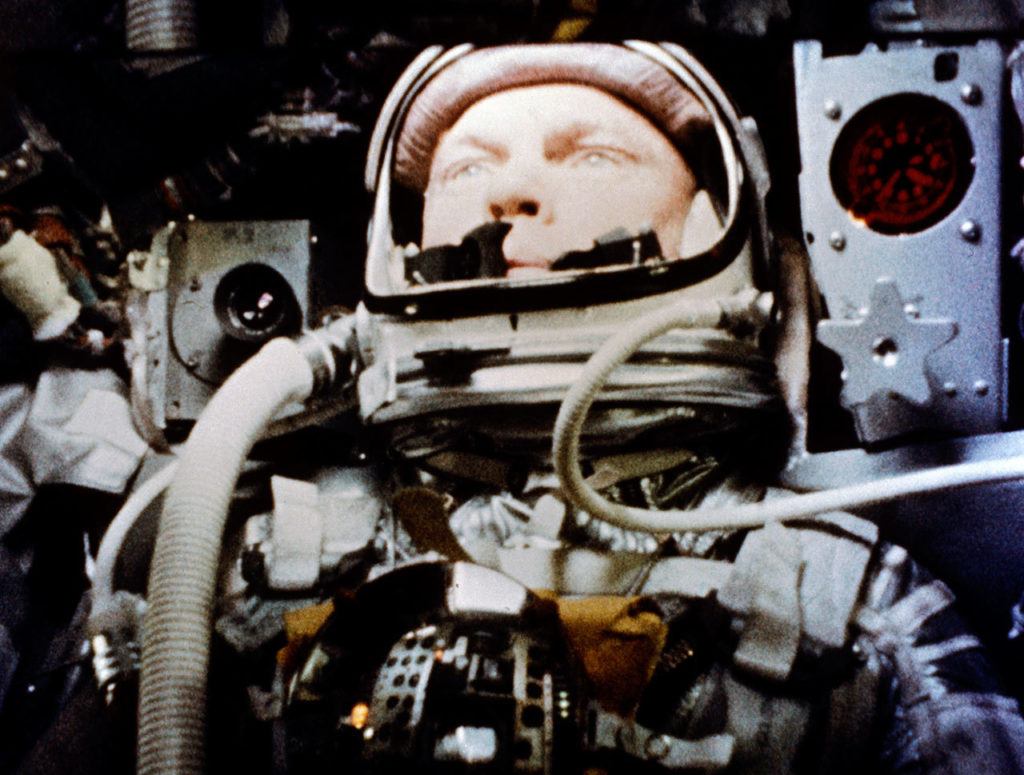 In this Feb. 20, 1962 photo, astronaut John Glenn pilots the “Friendship 7” Mercury spacecraft during his historic flight as the first American to orbit the Earth. (NASA via AP)
