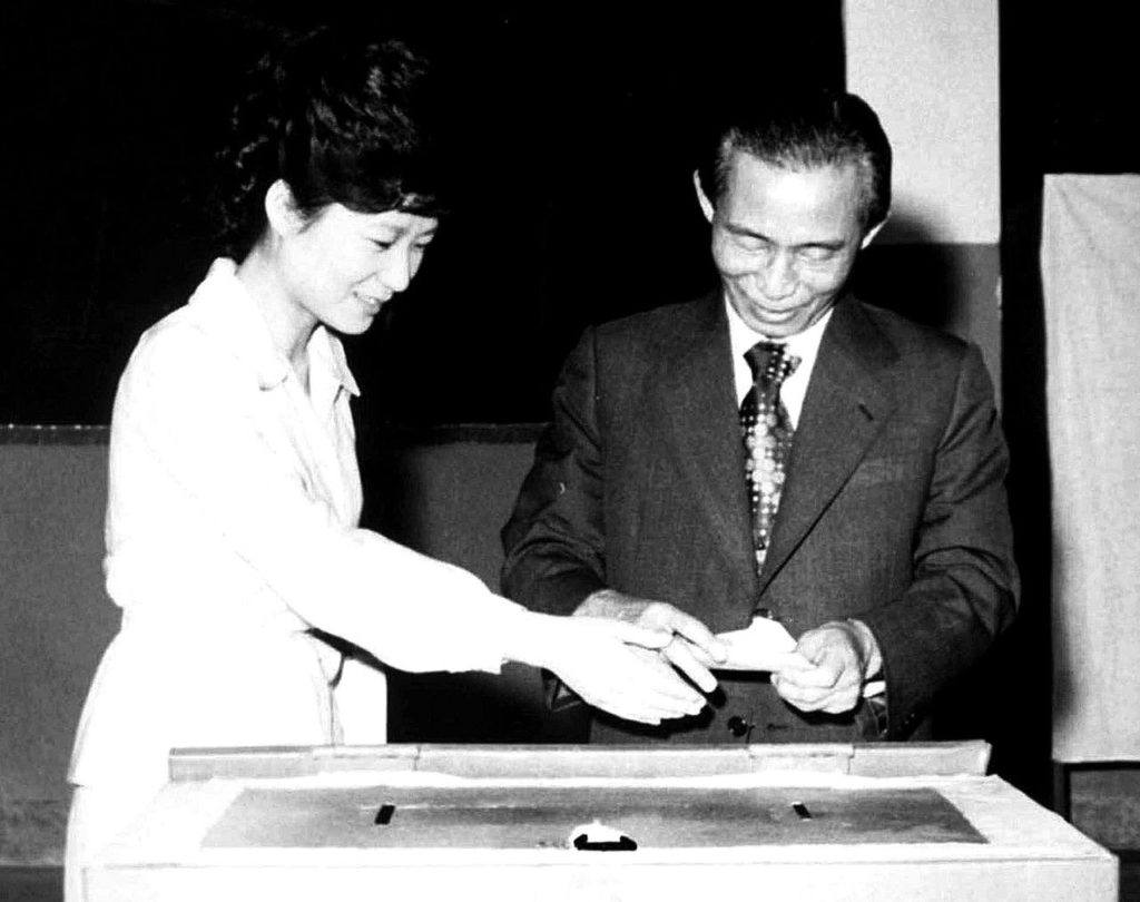 In this 1977 photo, then South Korean President Park Chung-hee (right) and his daughter Park Geun-hye cast ballots in Seoul, South Korea. Throughout a political career that saw a triumphant return as South Korea’s first female president to the palatial Blue House where she’d lived as a girl, Park Geun-hye could always rely on the devotion many felt for her late dictator father. In the end, after millions of protesters swarmed the streets around her presidential fortress, even the conservative adulation that had been her political bedrock failed to save her from impeachment. (AP Photo/Yonhap, File)
