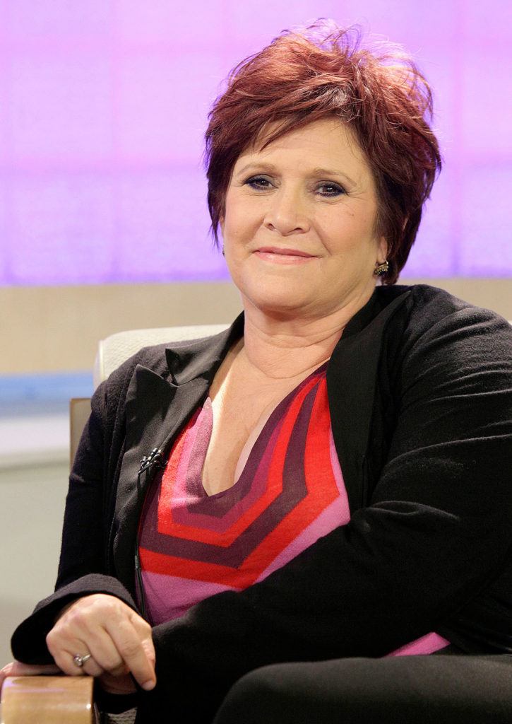 In this Sept. 29, 2009 photo, actress and writer Carrie Fisher appears on the NBC “Today” television program in New York to discuss “Wishful Drinking,” her autobiographical solo show on Broadway. (AP Photo/Richard Drew, File)
