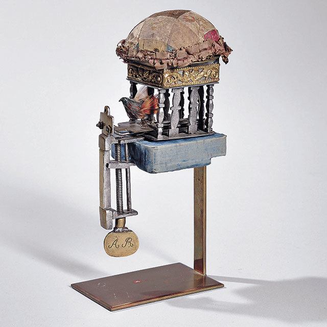 This strange device was an everyday item used by an 18th-century woman. It is called a “sewing bird” and was used to hold the fabric she was sewing. When used the sewing bird was clamped on a table top edge. The 10-inch high tool auctioned for $1,046.
