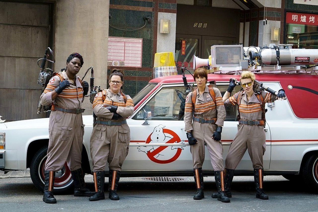 (L-r) Tolan (Leslie Jones), Abby Yates (Melissa McCarthy), Erin Gilbert (Kristen Wiig) and Jillian Holtzmann (Kate McKinnon) in “Ghostbusters.” (Hopper Stone / Sony Pictures Entertainment )