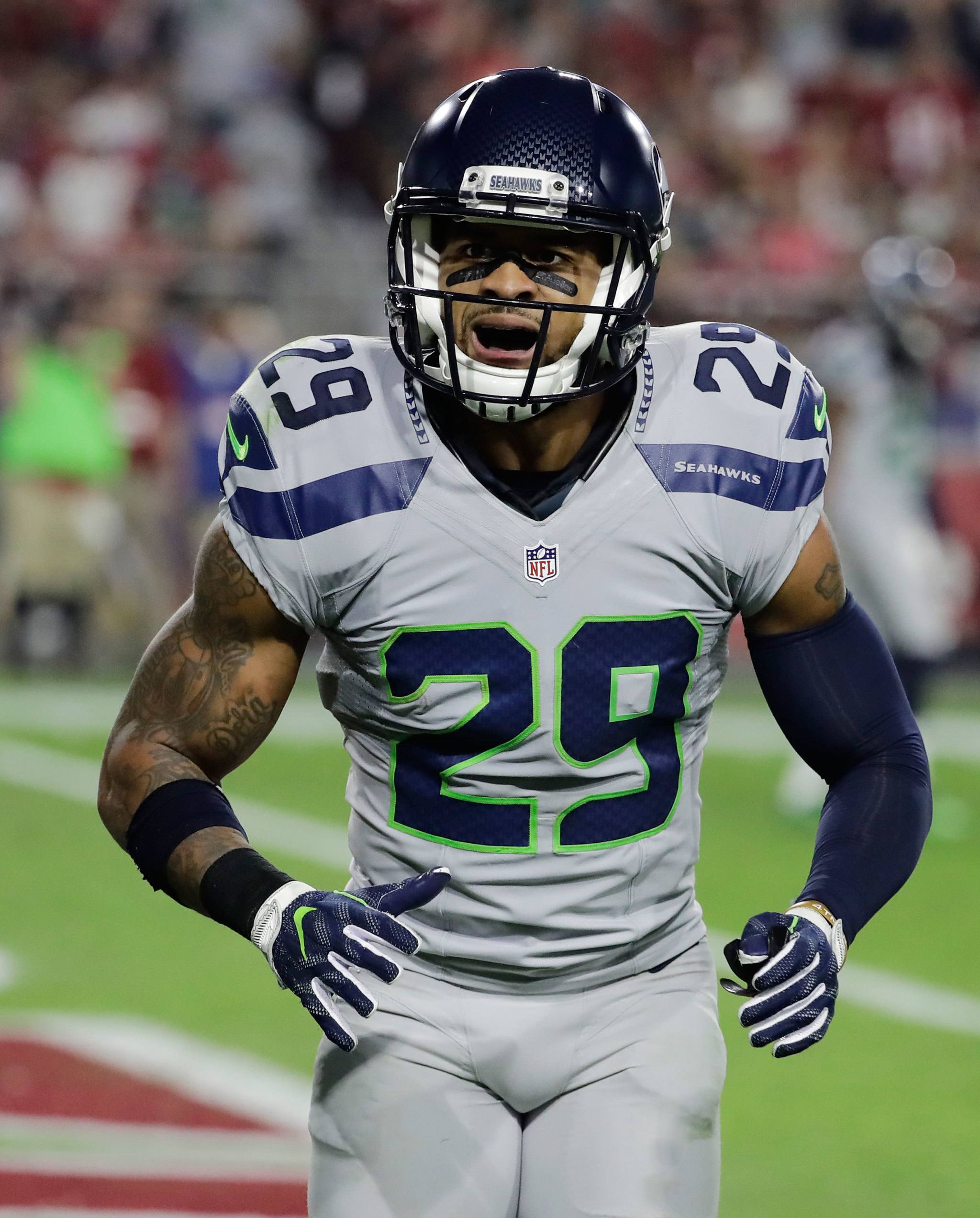 Seahawks free safety Earl Thomas (29) reacts to a play in the first half of a game against the Cardinals on Oct. 23 in Glendale, Ariz. (AP Photo/Rick Scuteri)