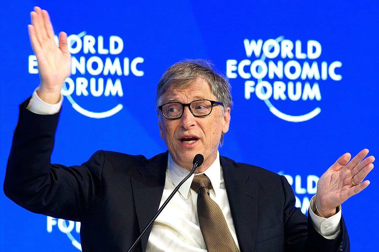 Co-Chair of the Bill & Melinda Gates Foundation Bill Gates speaks during a plenary session at the 47th annual meeting of the World Economic Forum in Davos, Switzerland, on Thursday, Jan. 19. (Gian Ehrenzeller/Keystone via AP)