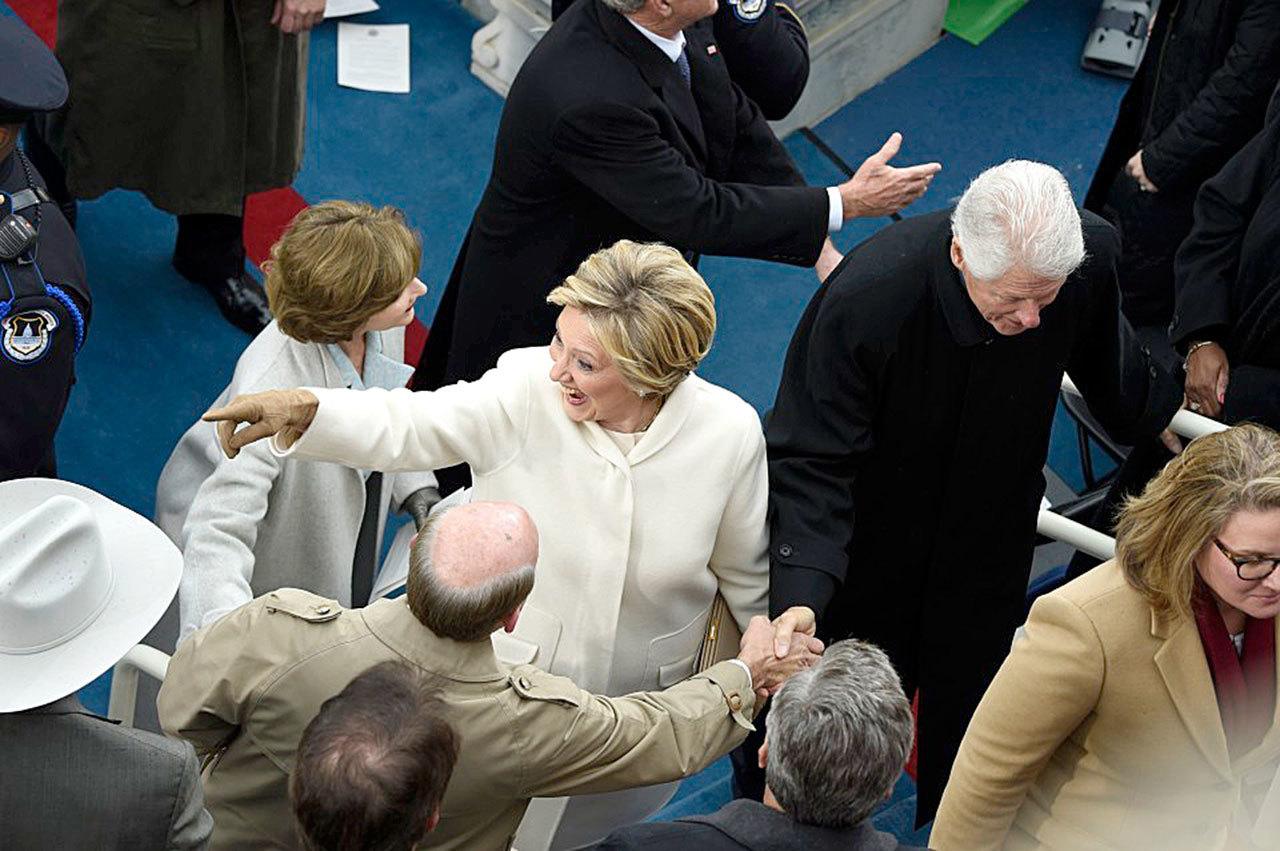Hillary Clinton leaves the podium after the inauguration of President Trump on Friday. (Bill O’Leary / Washington Post)
