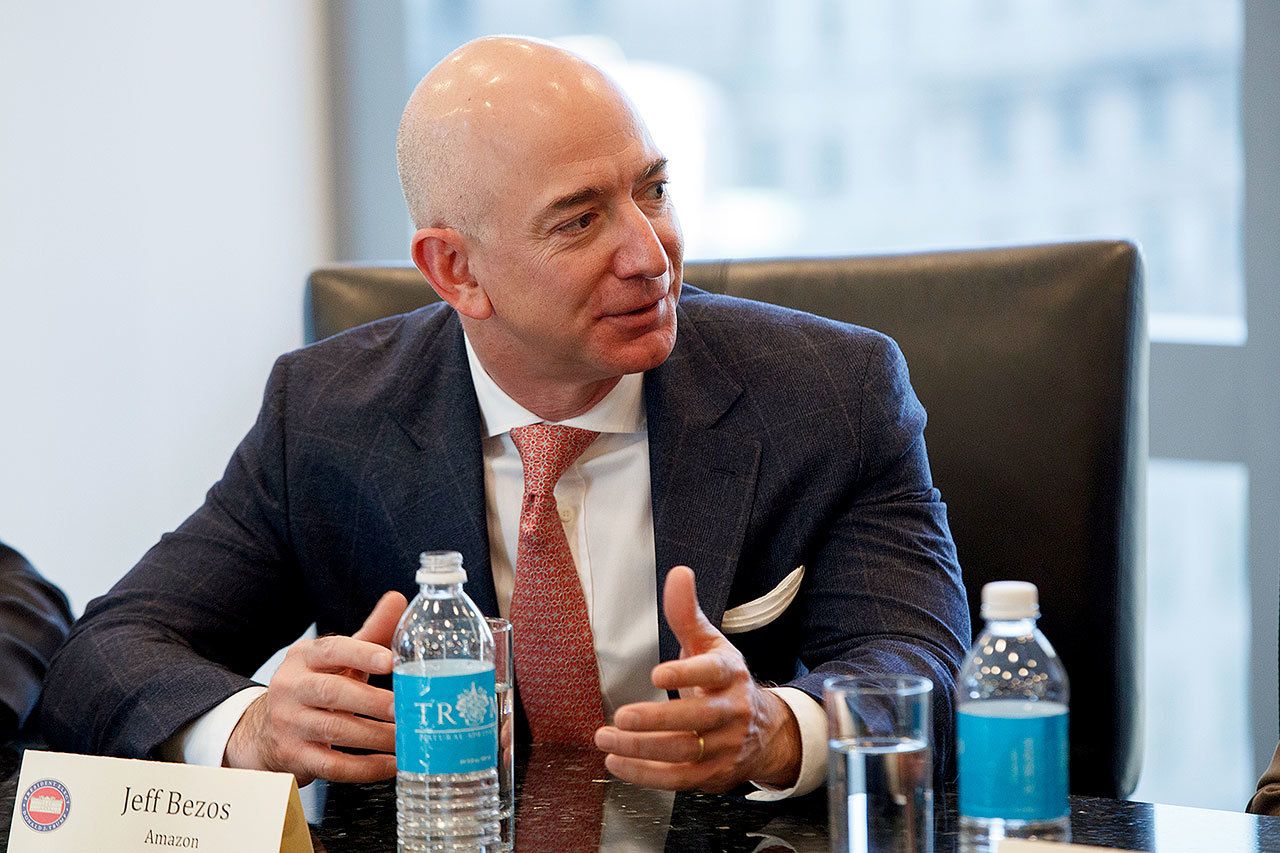 Amazon founder and CEO Jeff Bezos, during a meeting with President-elect Donald Trump at Trump Tower in New York. (AP Photo/Evan Vucci, File)