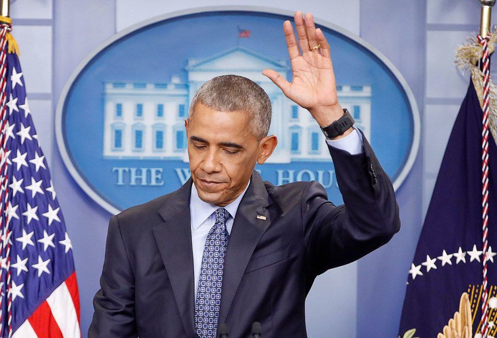 President Barack Obama waves at the conclusion of his final presidential news conference on Wednesday at the White House in Washington. (AP Photo/Pablo Martinez Monsivais) 
