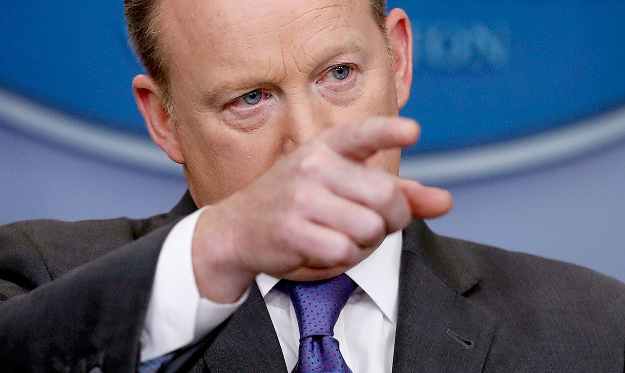 White House press secretary Sean Spicer, during the daily news briefing at the White House in Washington on Monday. (AP Photo/Carolyn Kaster)