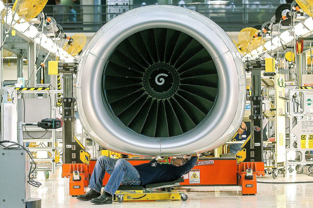 Scene of the Boeing 737 plant in Renton, on March 22, 2016. (Kevin Clark / The Herald)

