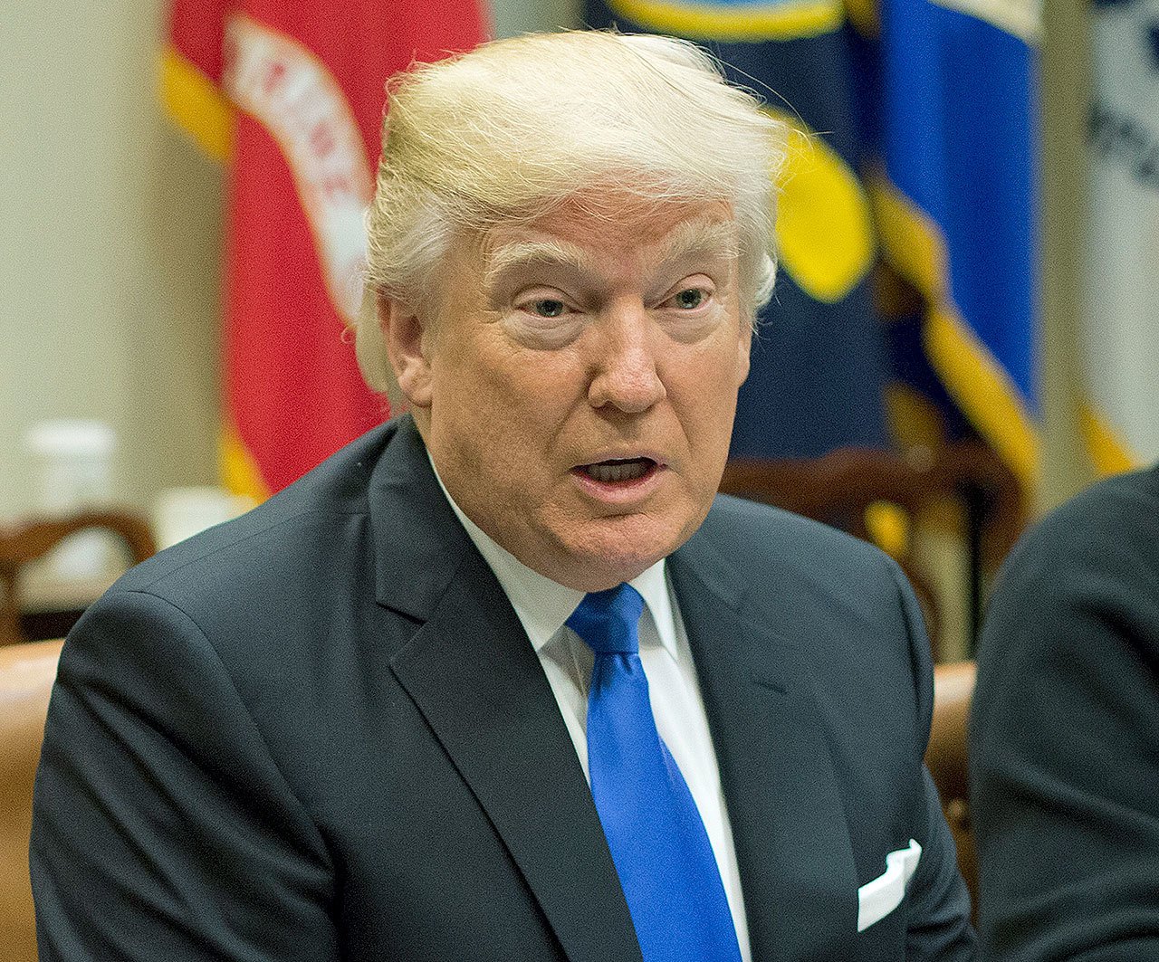 President Donald Trump speaks during a meeting with automobile leaders in the Roosevelt Room of the White House in Washington, D.C., on Tuesday. (AP Photo/Pablo Martinez Monsivais)