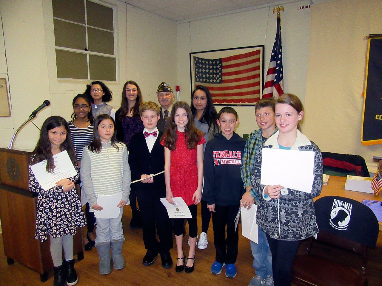 Veterans of Foreign Wars Post 8870 of Edmonds on Jan. 10 recognized the winners of its annual student essay contest. (Contributed photo)