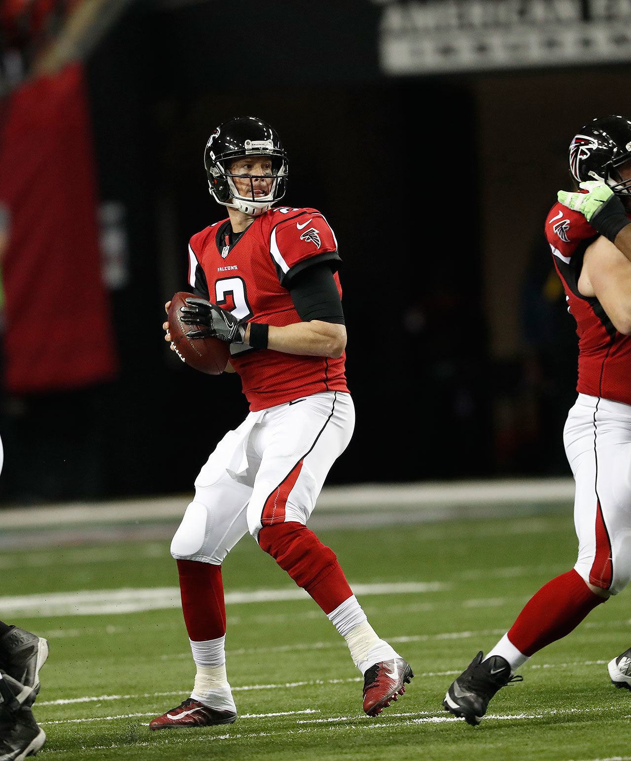 Falcons quarterback Matt Ryan (2) works against the Seahawks in the first half of the NFC divisional playoff game, on Jan. 14, in Atlanta.. (AP Photo/John Bazemore)