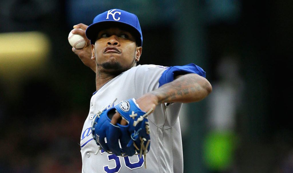 Kansas City Royals starting pitcher Yordano Ventura throws during a baseball game against the Texas Rangers on July 28, 2016. Authorities in the Dominican Republic said Ventura and former major leaguer Andy Marte both have died in separate traffic accidents. (AP Photo/LM Otero, File)
