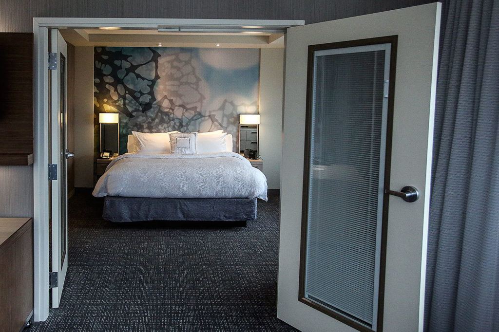 A room at the Everett Courtyard by Marriott. The eight-story 156-room hotel, opened in October. (Kevin Clark / The Herald)
