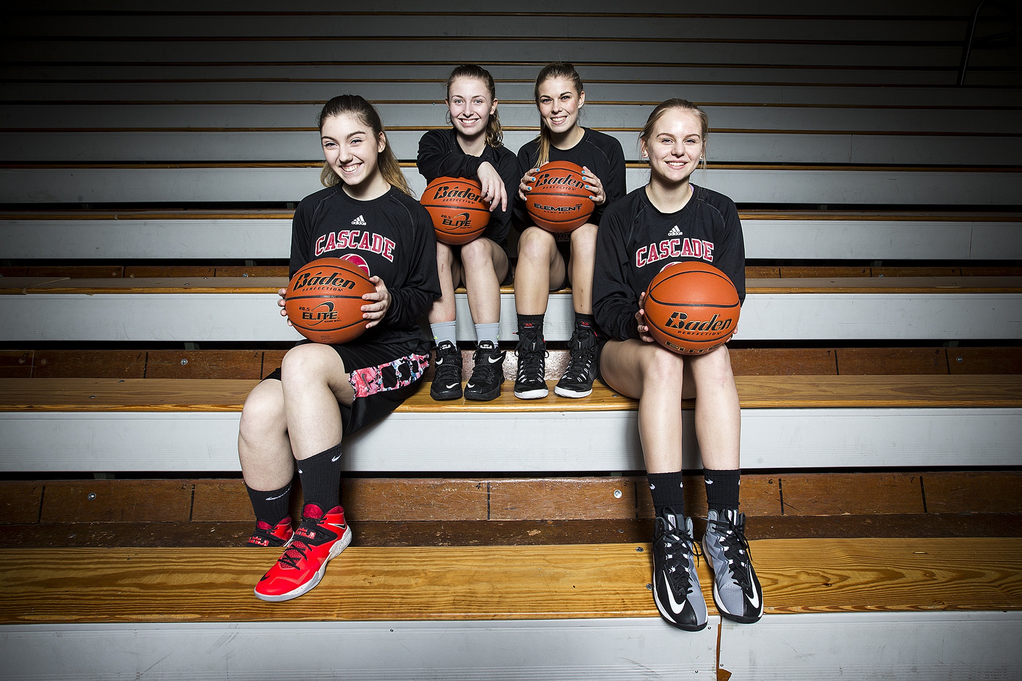 Cascade seniors (from left) Megan Thomas, Anneka Hilde, Jessica Welch and Lexi Strike helped snap their team’s 41-game Wesco 4A losing streak. (Ian Terry / The Herald)