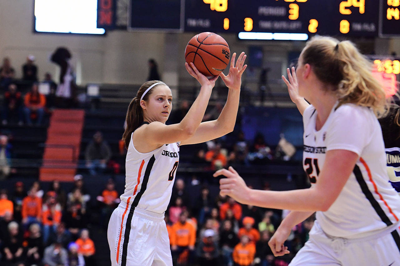Oregon State freshman Mikayla Pivec, a Lynnwood gradute, is averaging 6.8 points and 4.7 points per game this season. (Photo courtesy Oregon State University)