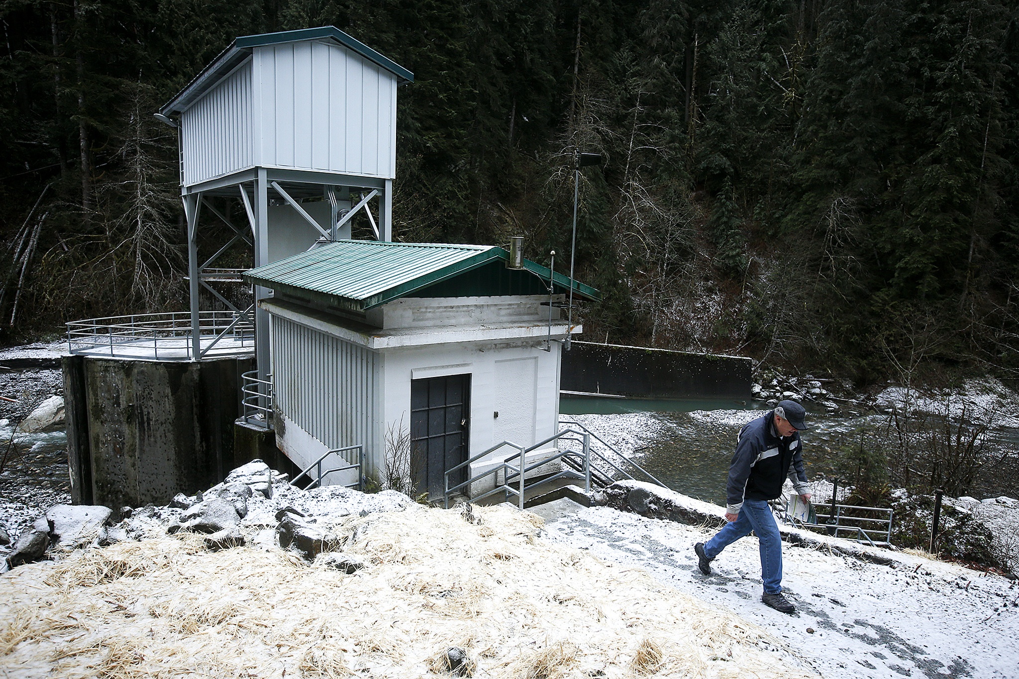 Keith Binkley, the Snohomish County PUD’s Natural Resources Manager, walks a path leading to a diversion dam on the Sultan River on Feb. 3. The dam’s water channel was recently reconstructed to allow for 6 more miles of access to fish habitat upstream. (Ian Terry / The Herald)