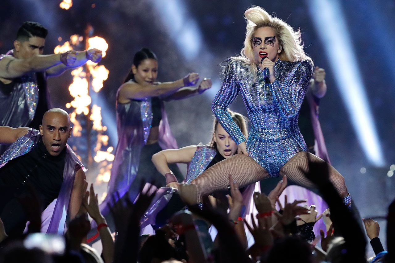Lady Gaga performs during the halftime show of the NFL Super Bowl 51 football game between the New England Patriots and Atlanta Falcons Sunday, Feb. 5, in Houston. (AP Photo/Matt Slocum)