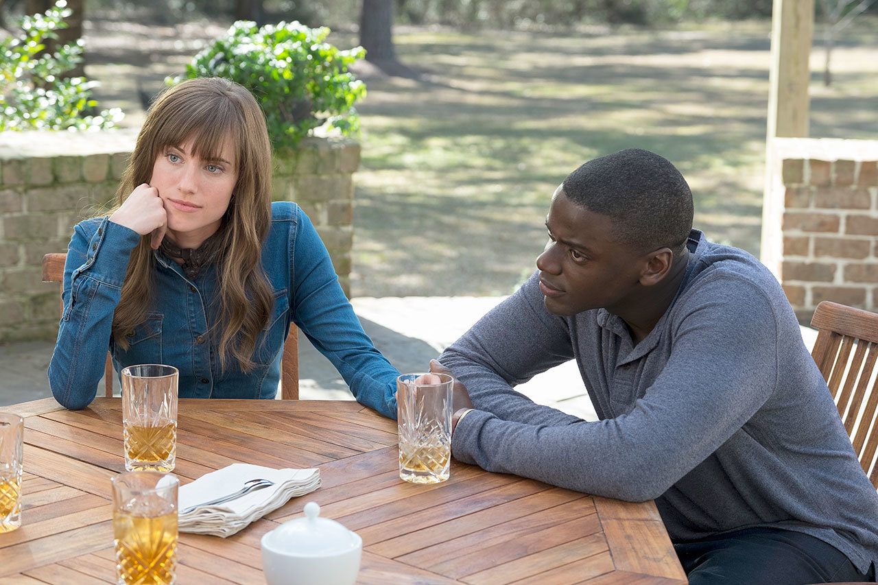 Allison Williams introduces her parents to her boyfriend, played by Daniel Kaluuya (right), in “Get Out.” (Universal Pictures)