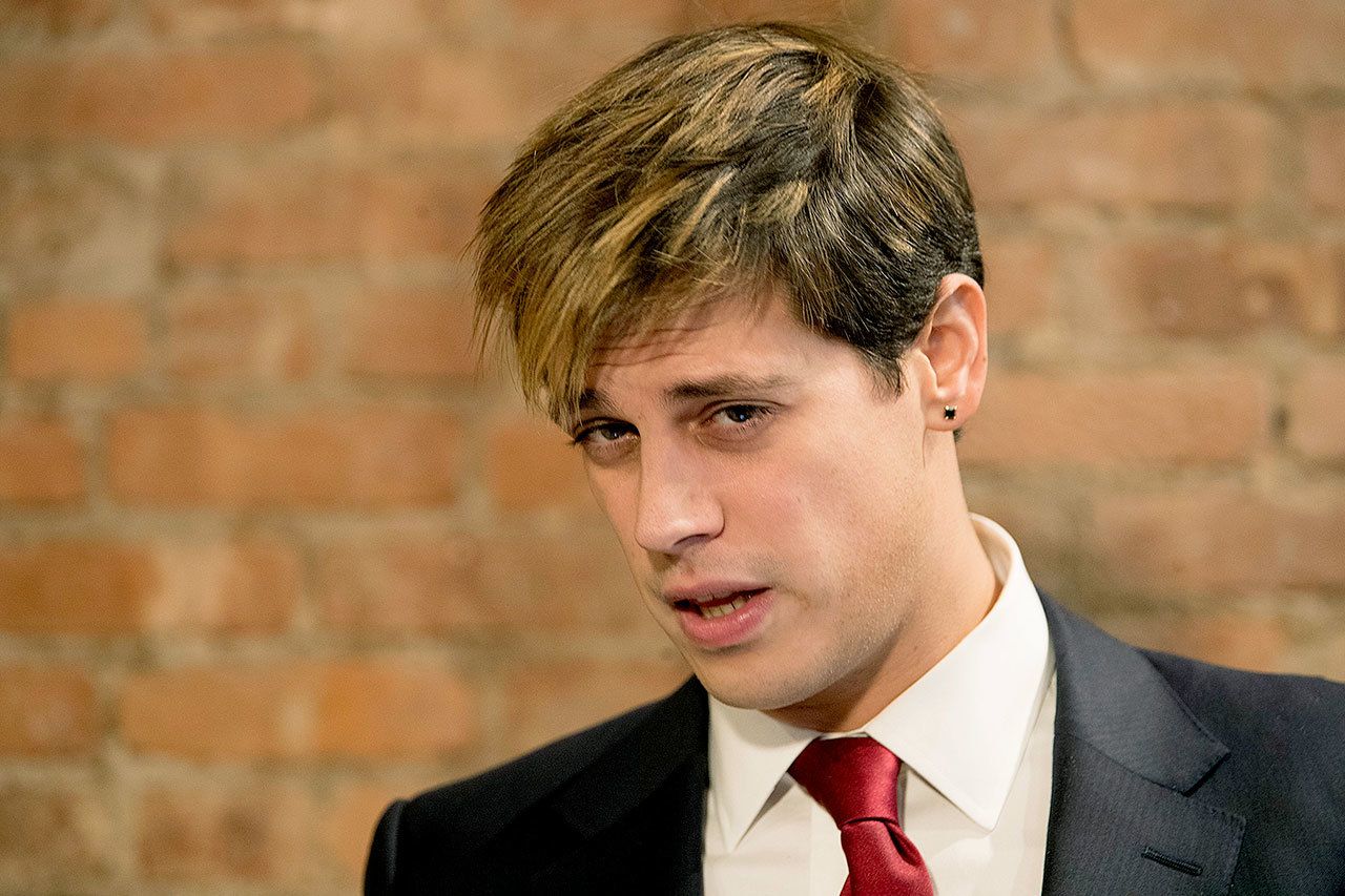 Milo Yiannopoulos speaks during a news conference on Tuesday in New York. (AP Photo/Mary Altaffer)