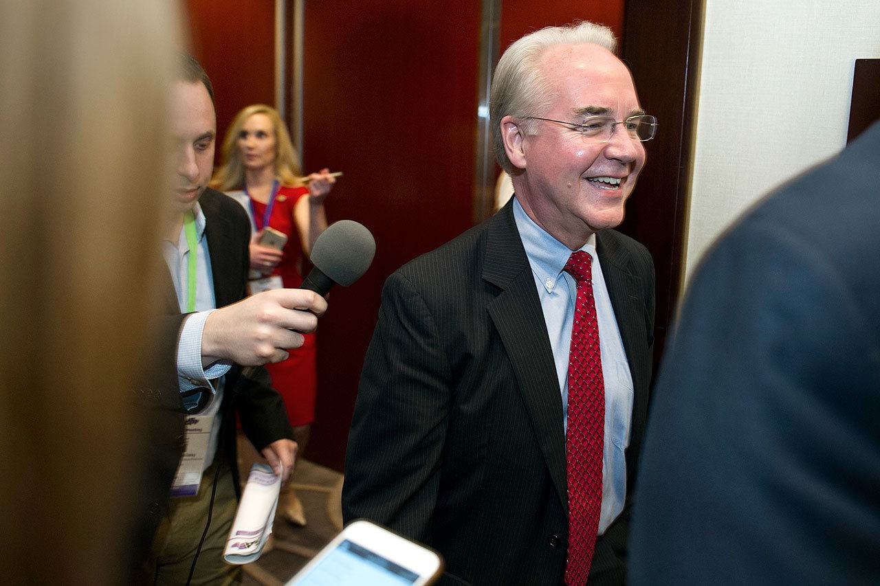 Health and Human Services Secretary Tom Price leaves a health care meeting during the National Governors Association Winter Meeting in Washington on Saturday. (AP Photo/Cliff Owen)