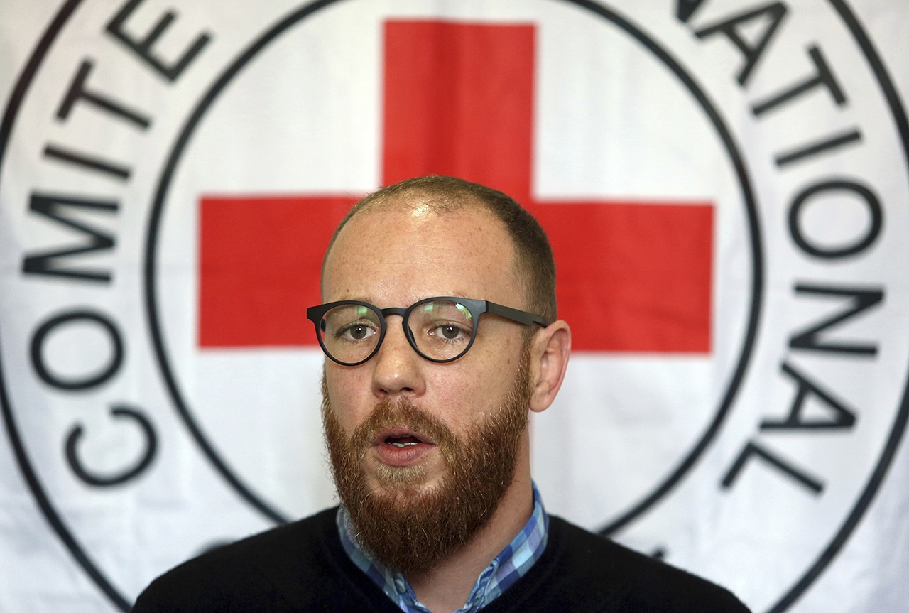 International Committee of the Red Cross spokesperson Thomas Glass speaks during an interview with the Associated Press in Kabul, Afghanistan, on Thursday, Feb. 9. Gunmen killed six employees of the ICRC in northern Afghanistan on Wednesday, the aid group said. (AP Photo/Rahmat Gul)