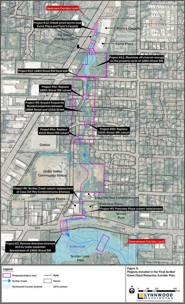 The city of Lynnwood has identified a list of potential projects to combat flooding on Scriber Creek. Some are planned soon. Others could take years, if they are pursued. The list includes culvert replacements, new flood berms and added water storage capacity.
