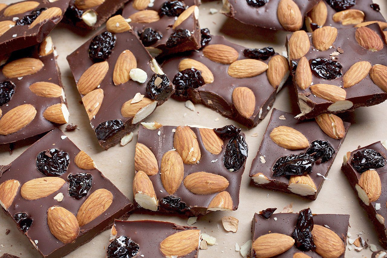 Dark chocolate cherry almond bark. (Photo by Deb Lindsey for The Washington Post)