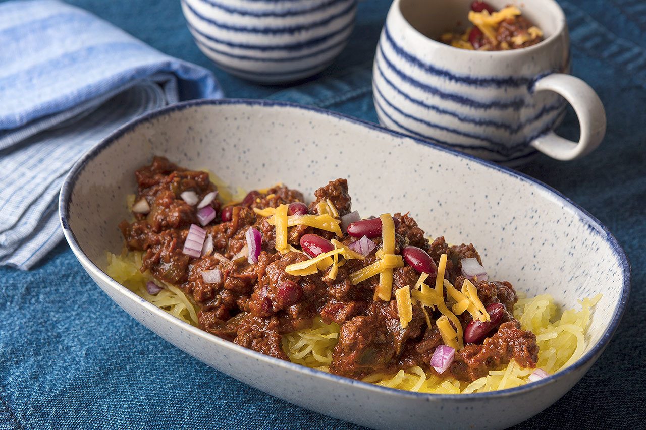 Cincinnati chili over spaghetti squash (Goran Kosanovic for The Washington Post)