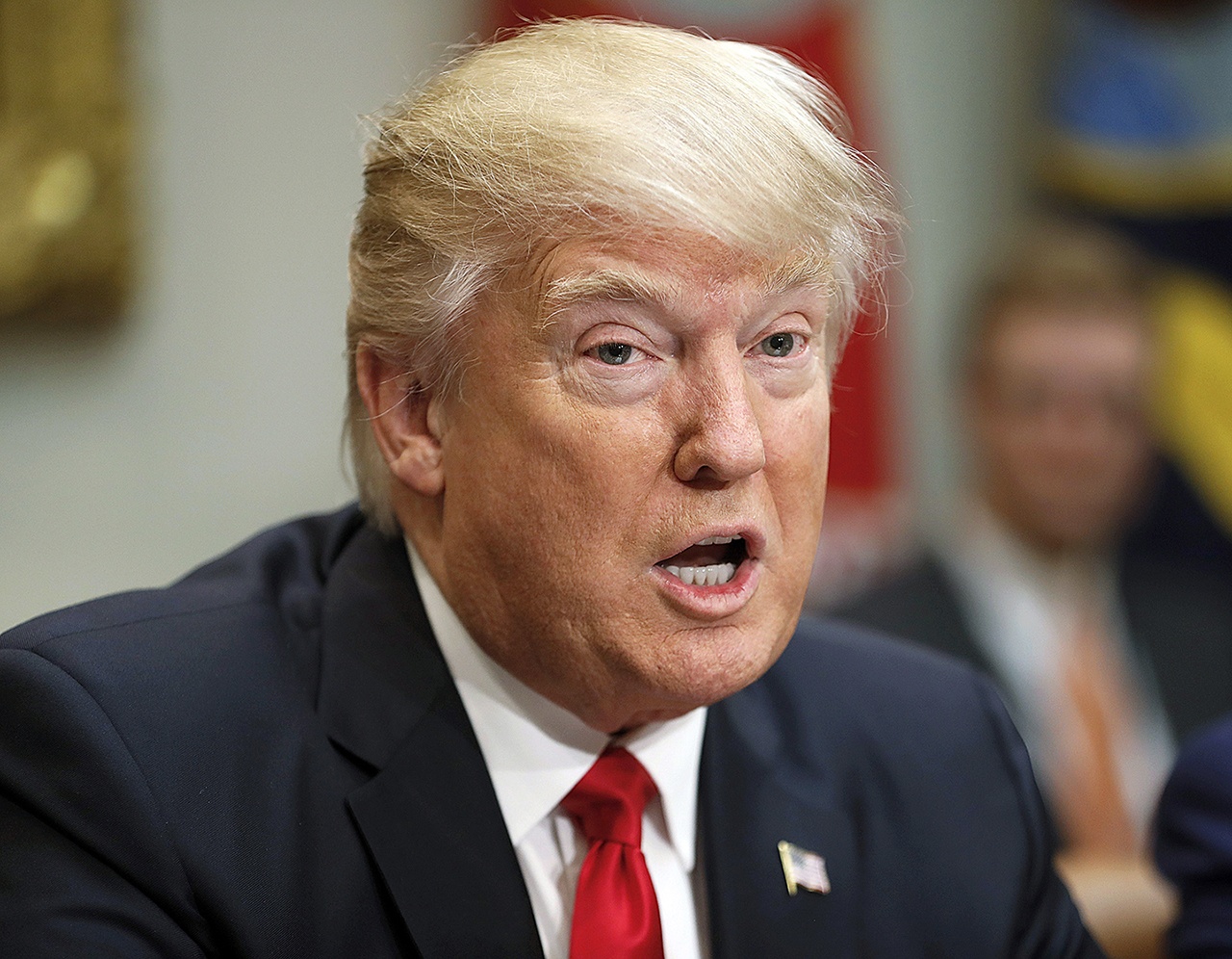 President Donald Trump speaks in the Roosevelt Room of the White House in Washington on Feb. 2. (AP Photo/Pablo Martinez Monsivais)