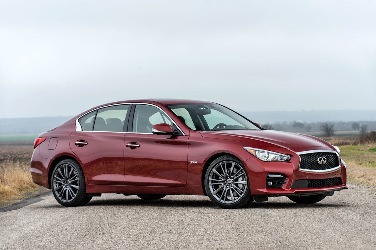 The 2017 Infiniti Q50 Red Sport 400 is powered by a 400-horsepower twin turbo V6 engine.