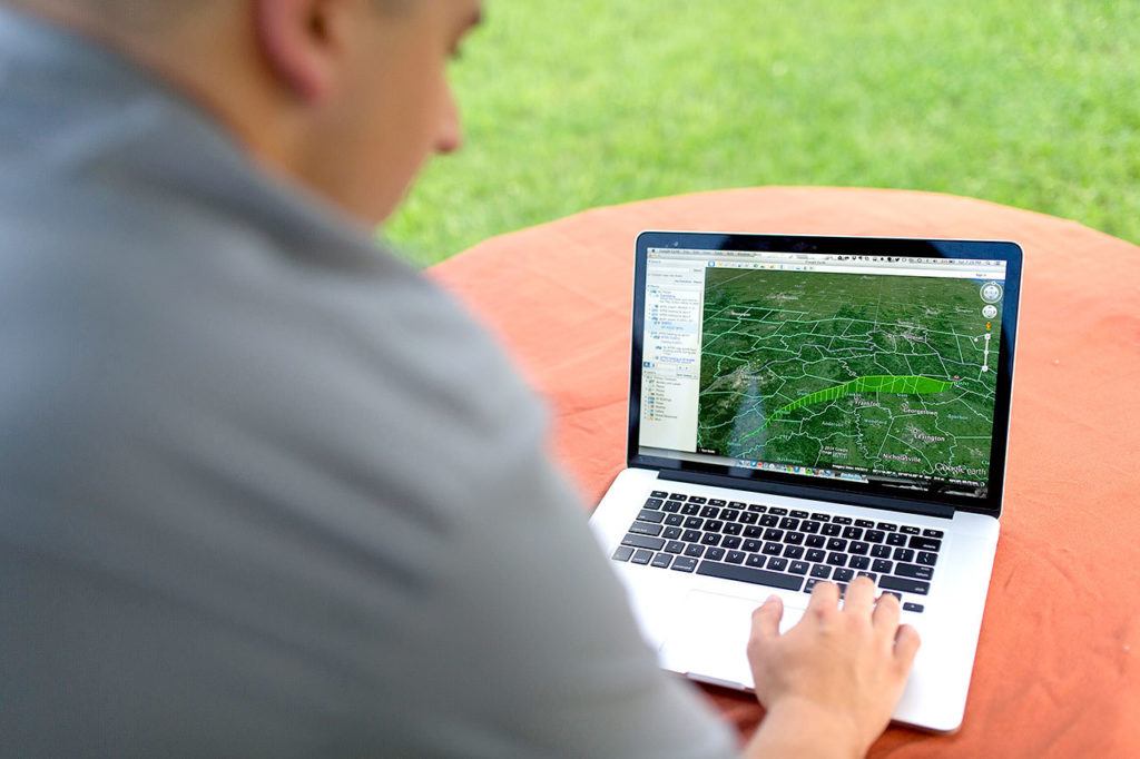 Alex Clements uses computer weather modeling to predict where his high-altitude balloon will travel and where the rigging with cameras will land by parachute. (Courtesy Photo / Mesoloft)
