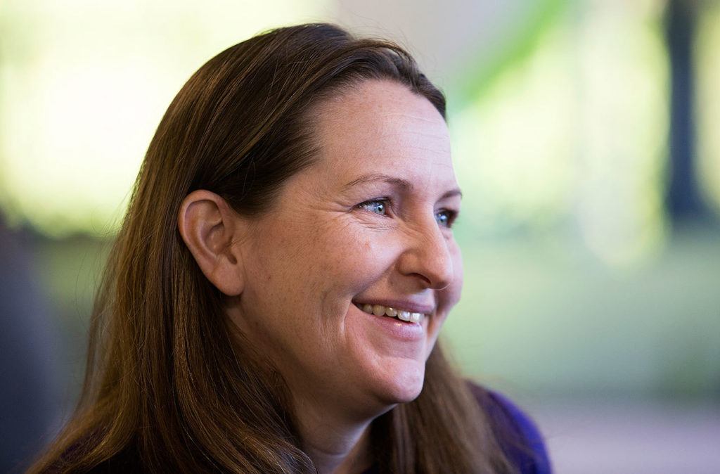 Kirsten Paust, vice president of Fortive Business System Office, at the opening of the FBS University, in Everett.The center aims to help teach the program for the company’s 24,000 employees. (Andy Bronson / The Herald)
